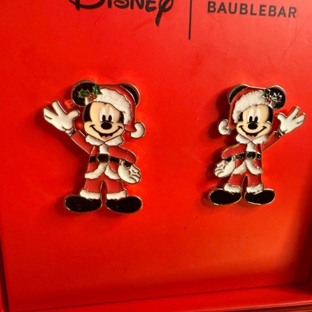 Disney x BaubleBar Mickey Mouse Santa Stud Earrings • Christmas • NWT